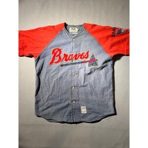 Vintage Mirage Atlanta Braves Baseball Jersey Mens Large Blue Red Embroidered